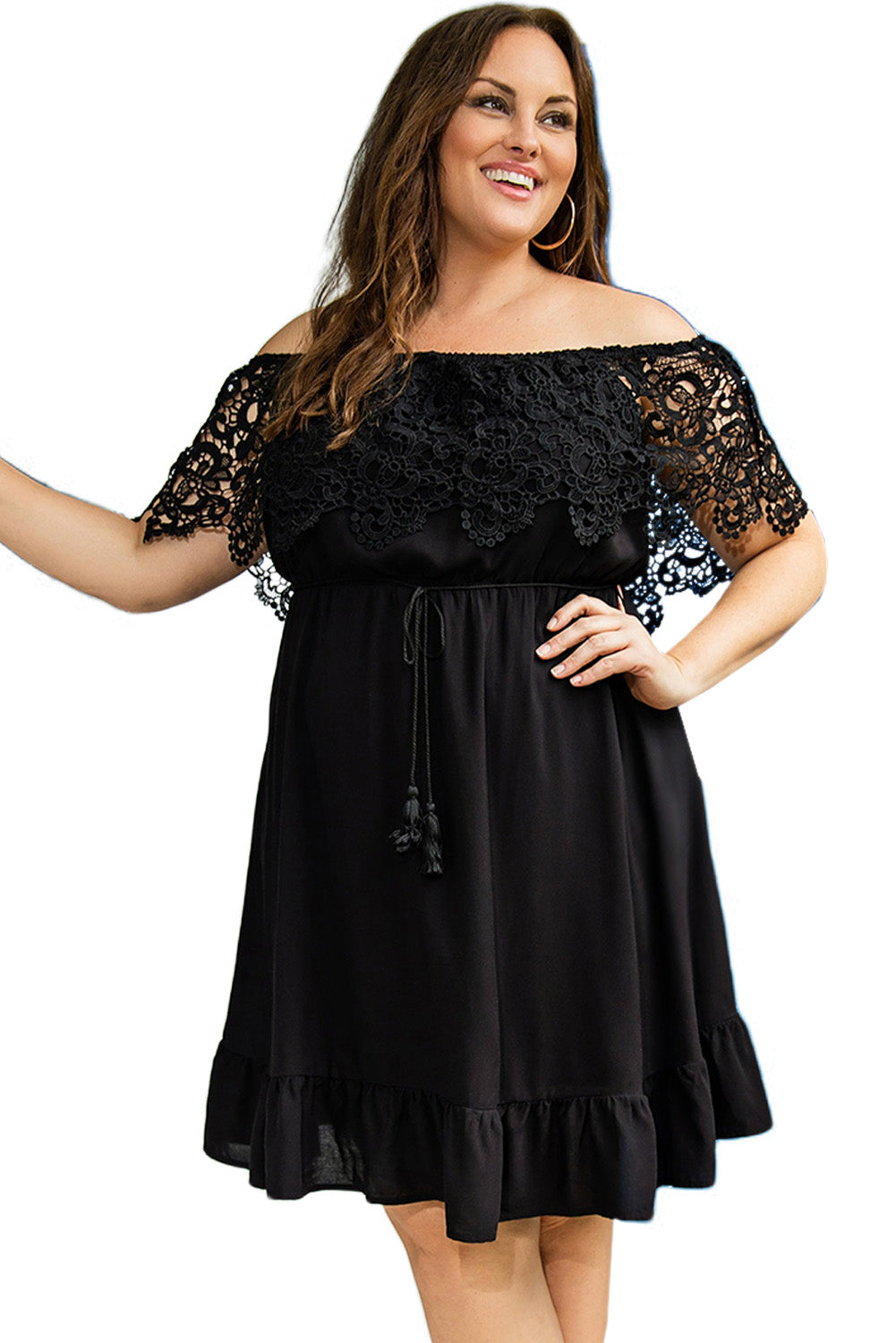Women's Off the Shoulder Lace Sleeve Dress - Plus Size