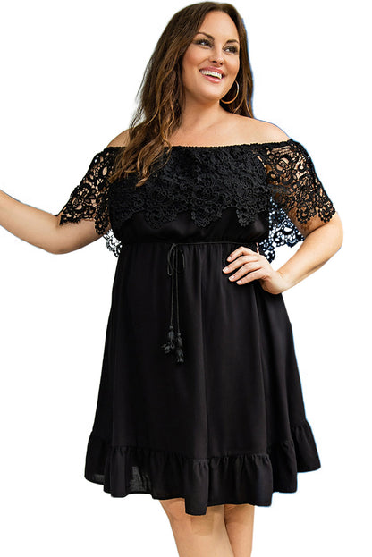 Women's Off the Shoulder Lace Sleeve Dress - Plus Size