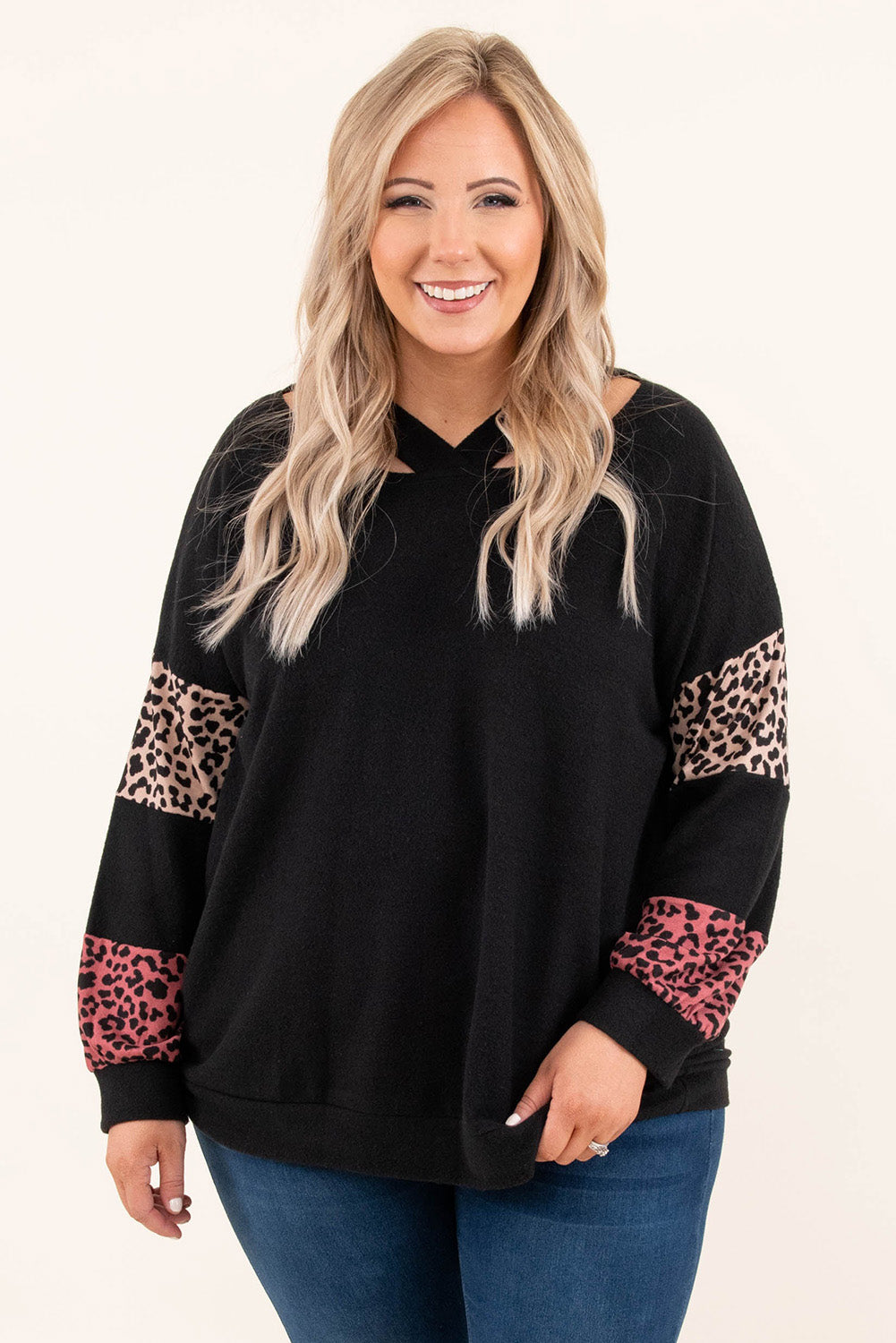 Leopard Print Strappy Neck Top - Plus Size
