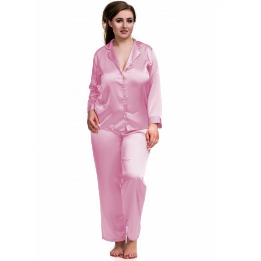 NX - 084 Plus Size Satin Pyjama Set Long Sleeve Nightwear - Various Colours