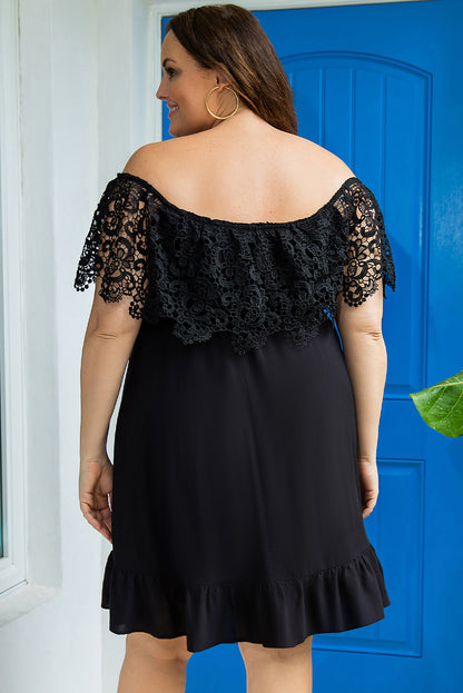 Women's Off the Shoulder Lace Sleeve Dress - Plus Size
