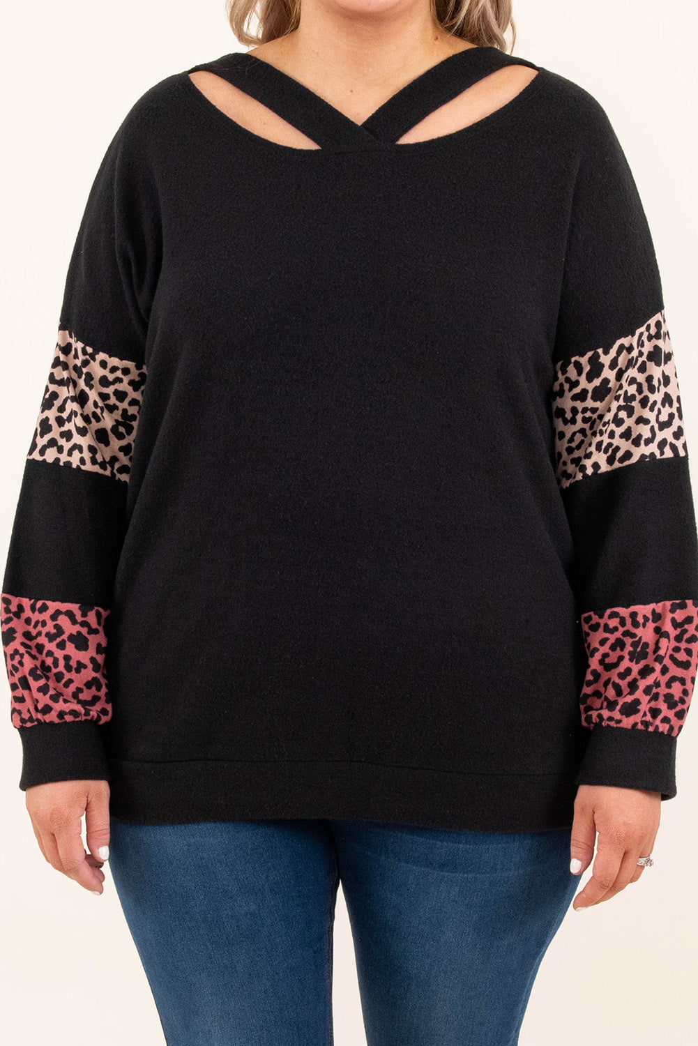 Leopard Print Strappy Neck Top - Plus Size
