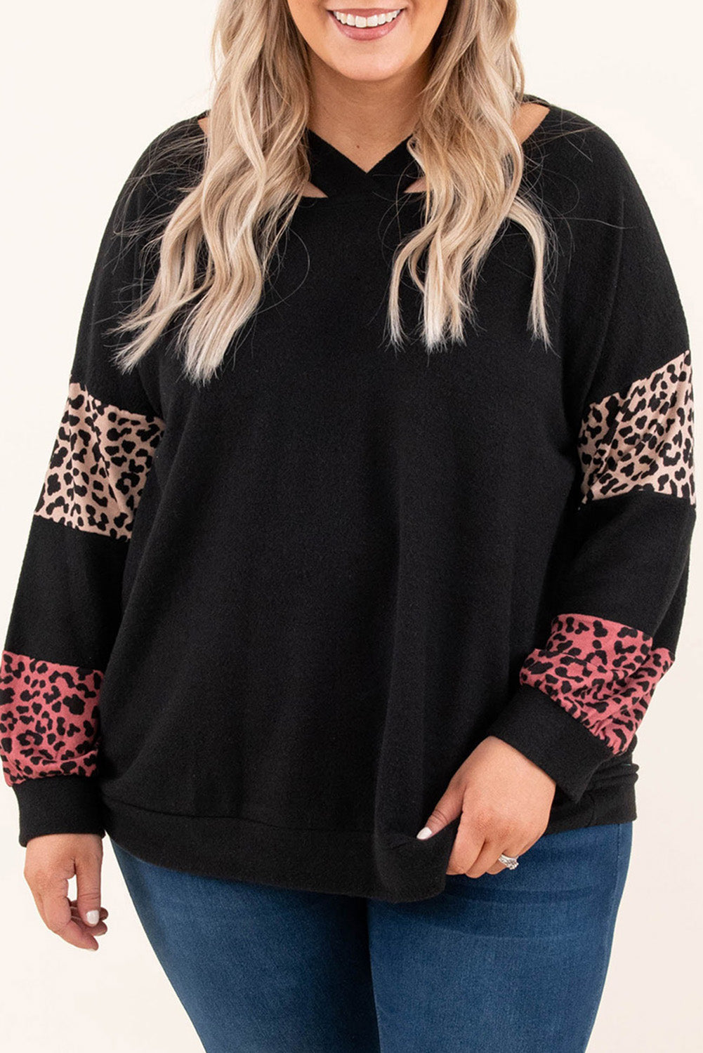 Leopard Print Strappy Neck Top - Plus Size