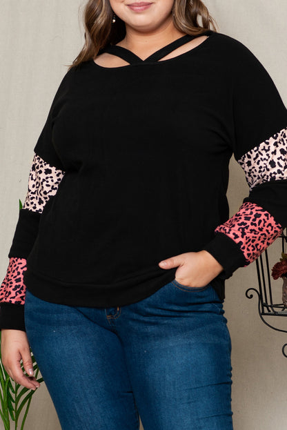 Leopard Print Strappy Neck Top - Plus Size