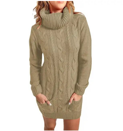 Ladies Knitted Turtleneck Twist Jumper Dress - various colours - M - 3XL