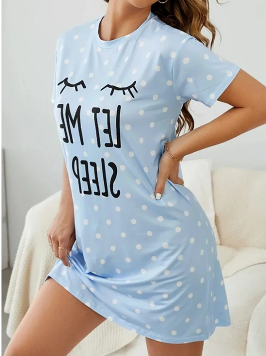 Nightshirt Round Neck Short Sleeve - Let Me Sleep - Blue