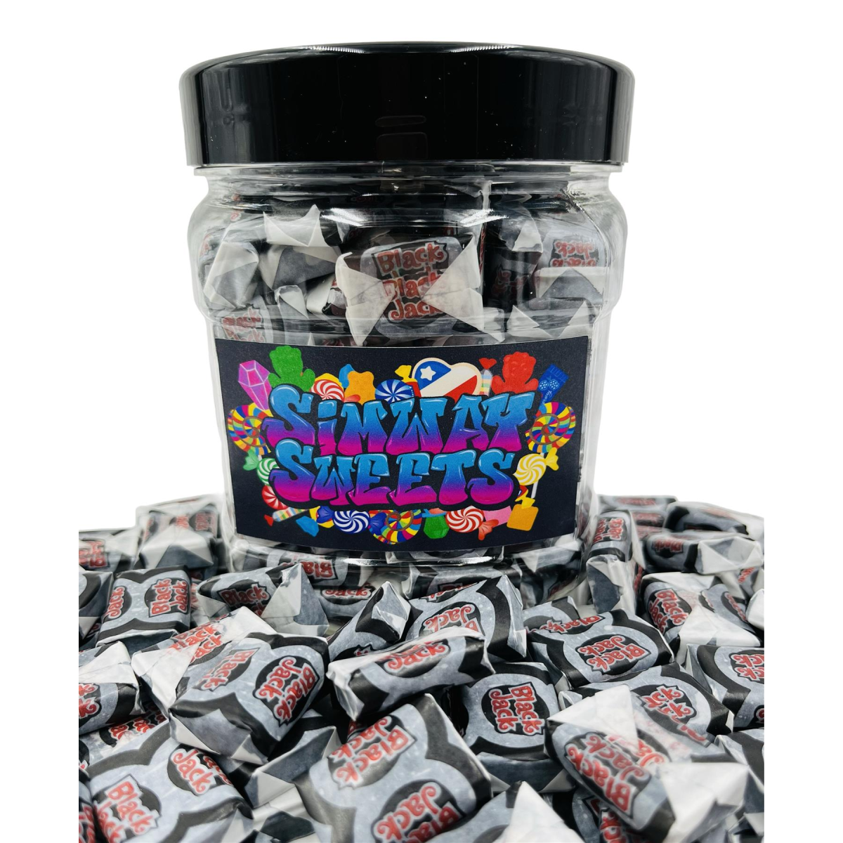 Simway Sweets Jar 785g - Black Jack Chews - Individually Wrapped - Approximately 150 Pieces