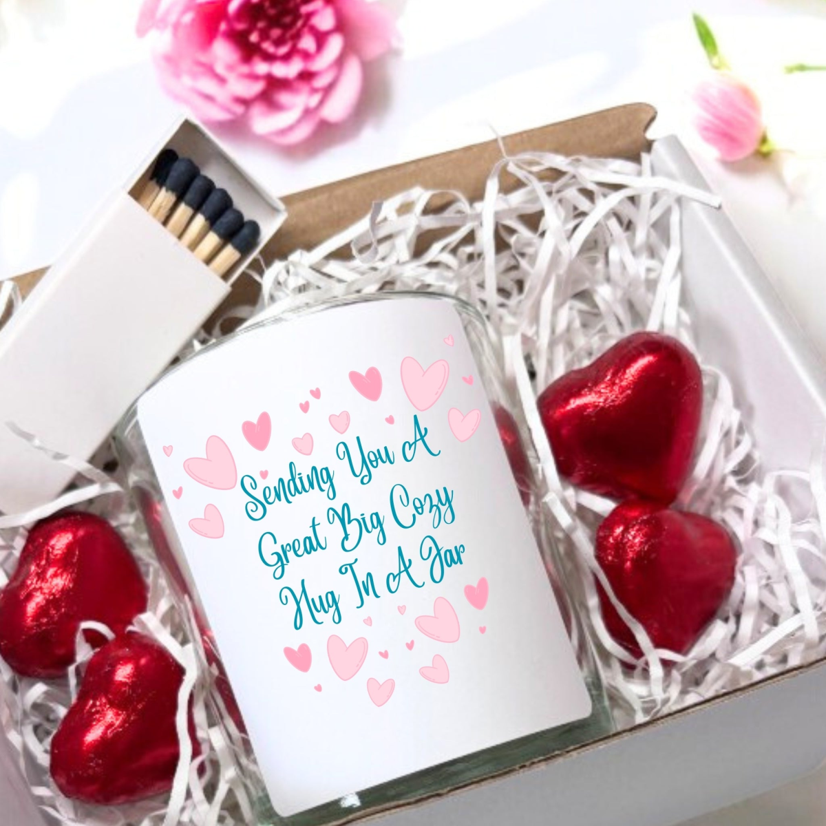 Sending You A Great Big Cozy  Hug In A Jar Candle Gift Set | Best Friend Gift | Scented Candle Gift Box | Message Candle |  Bereavment Gift