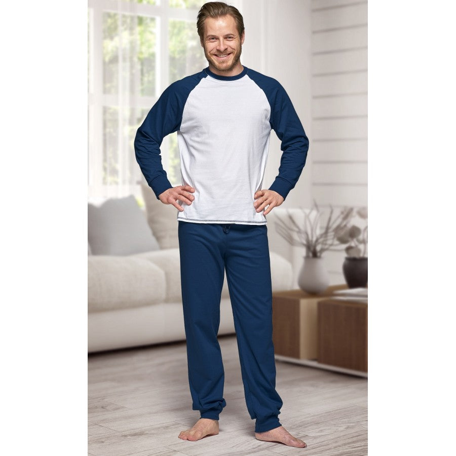 NX - 130 Men's 100% Cotton Pyjama Set - Navy/White