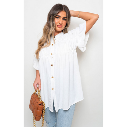 Button Down Pleated Frill Tops