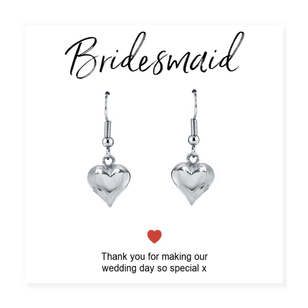 Bridesmaids Heart Earrings & Thank You Card