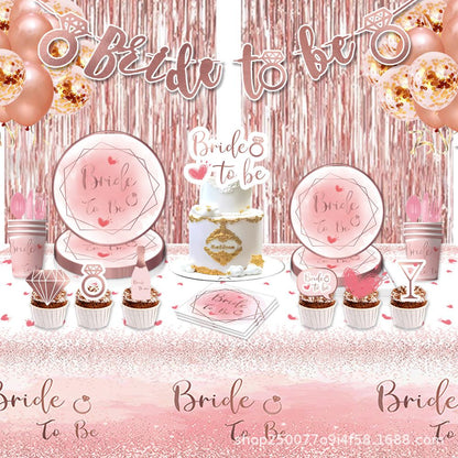 10Guests Pink Bride To Be Party Disposable Tableware Rose Gold Striped Plates Napkins Bachelorette Party Bridal Shower Supplies