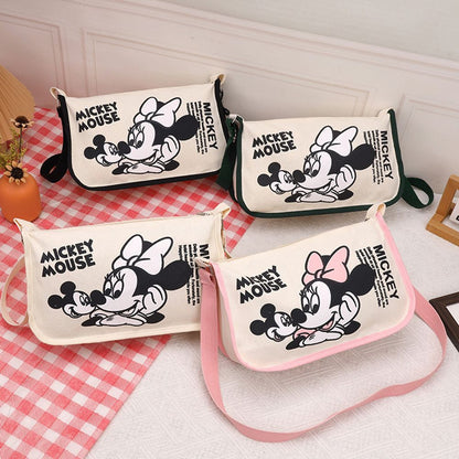 Disney 2023 New Mickey Cartoon Canvas Bag Women's Ins Large Capacity Shoulder Bag Student Class Messenger Dumpling Bag