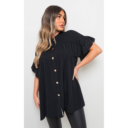 Button Down Pleated Frill Tops