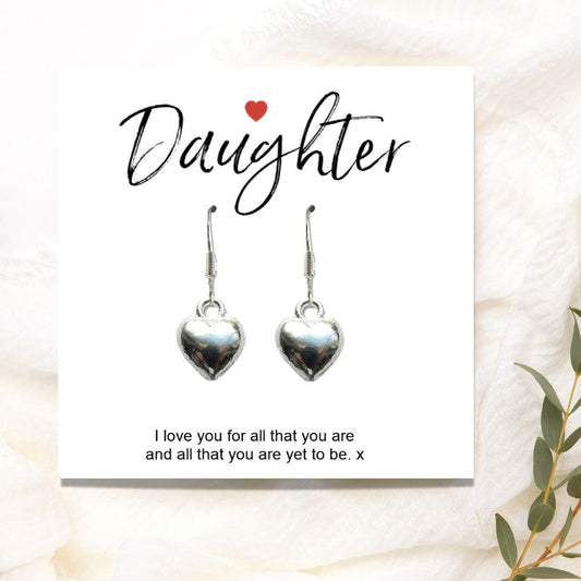 Daughter Message Card with Heart Earrings