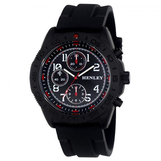 Henley Mens Multi Eye Black Dial With Black Sports Large Silicone Strap Watch H02218.3