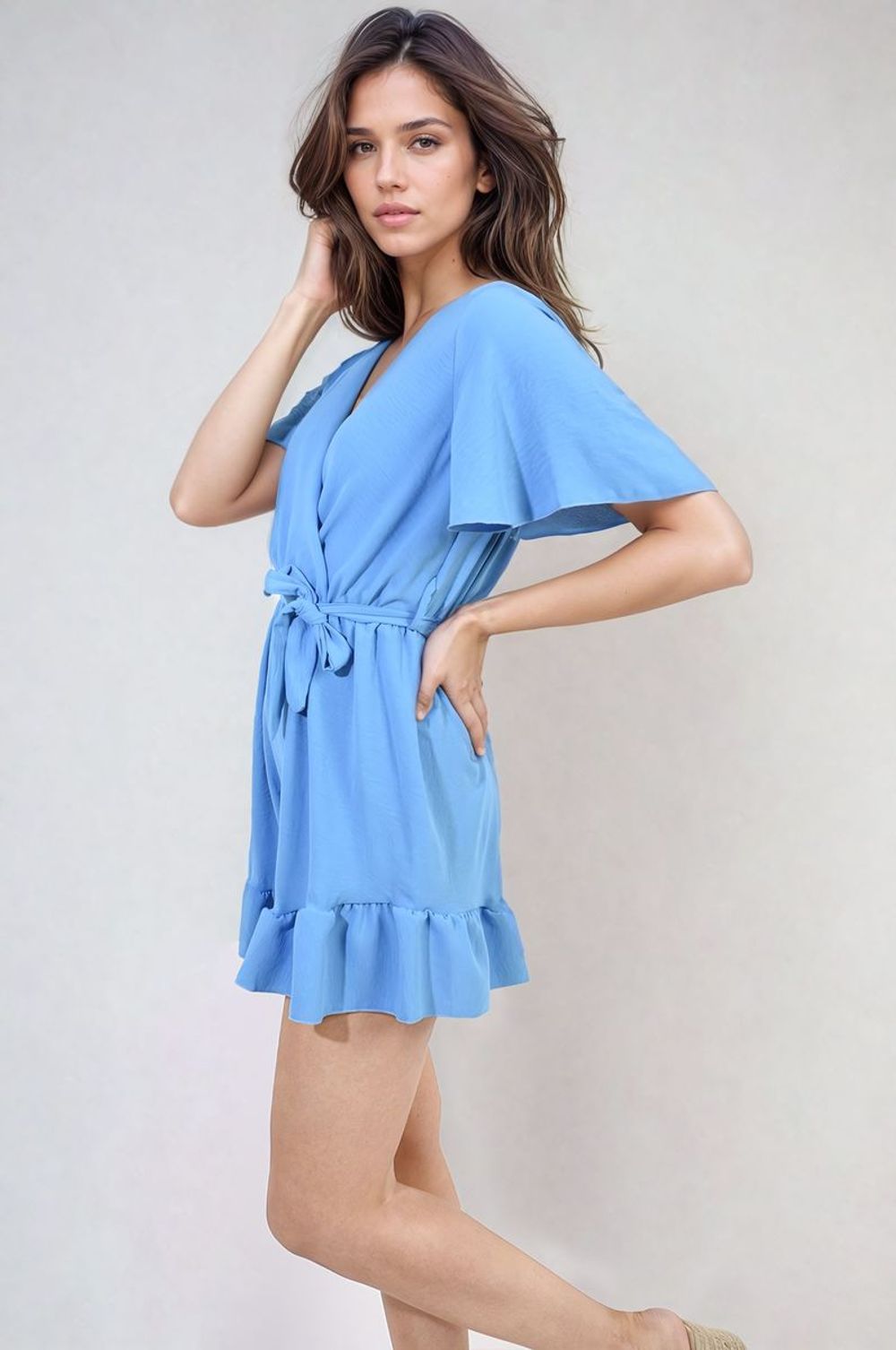 Belted Wrap-Over Frill Romper Playsuit