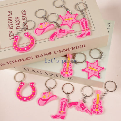 12Pcs Pink Western Cowgirl Boots Cowboy Hat Keychains for Birthday Party Favors Wedding Bridal Shower Bachelorette Party Gifts