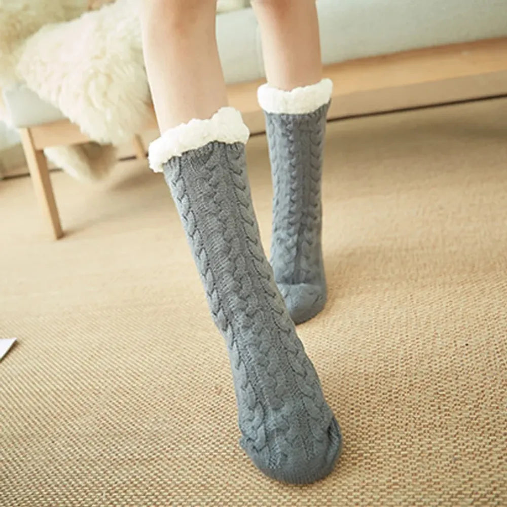 Women's winter warm plush non-slip soft fuzzy slipper socks