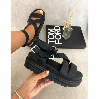 Criss Cross Ankle Strap Chunky Sandals