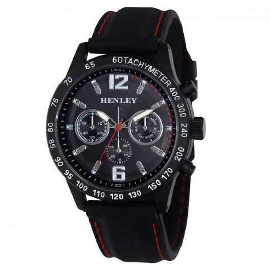 Henley Mens Multi Eye Black Dial With Black Sports Large Silicone Strap Watch H02217.3