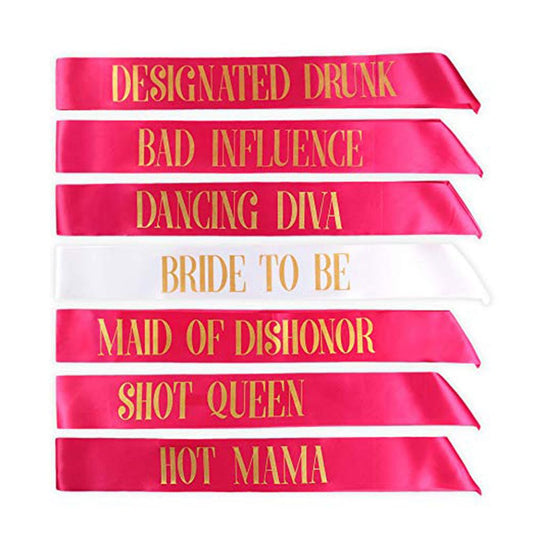 7pcs Set Bride to Be Satin Sash Bachelorette Wedding Bridal Party Supplies Decoration Black Pink Favor Gift Short Queen Hot Mam