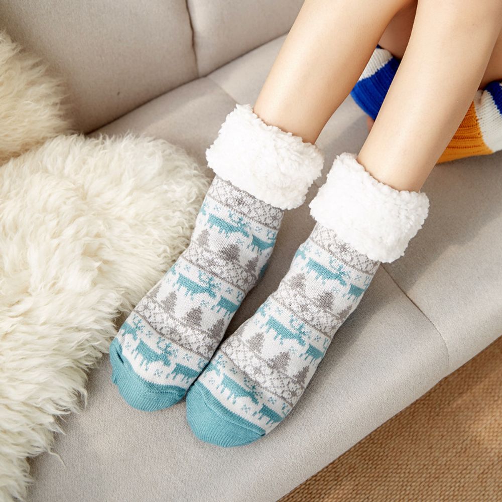 Christmas Fuzzy Fluffy Socks Women Winter Plush Soft Floor Female Anti Slip Non Grip Slippers Short Sock Deer Elk 2023 New Gift