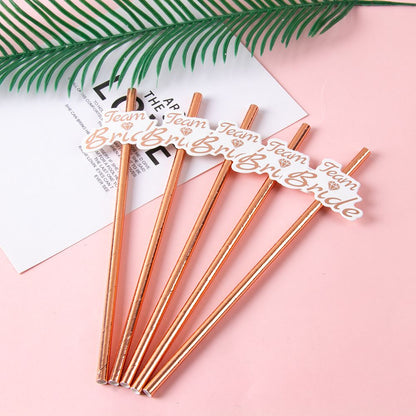 10pcs Rose Gold Team Bride Disposable Paper Straws Hen Party Bachelorette Party Drinking Straw Bride To Be Bride Shower Favors