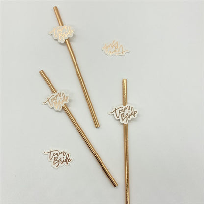 10Pcs Rose Gold Team Bride Straws Hen Party Bachelorette Wedding Party Decoration Supplies