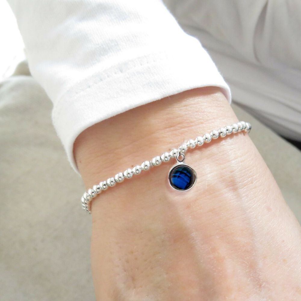 September Birthstone Beaded Bracelet - bright blue