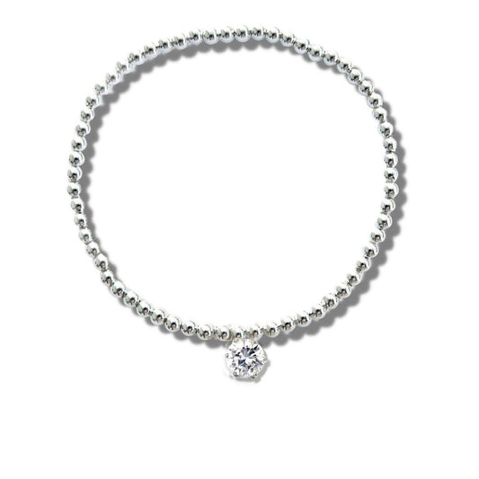 Cubic Zirconia 6mm Silver Beaded Bracelet