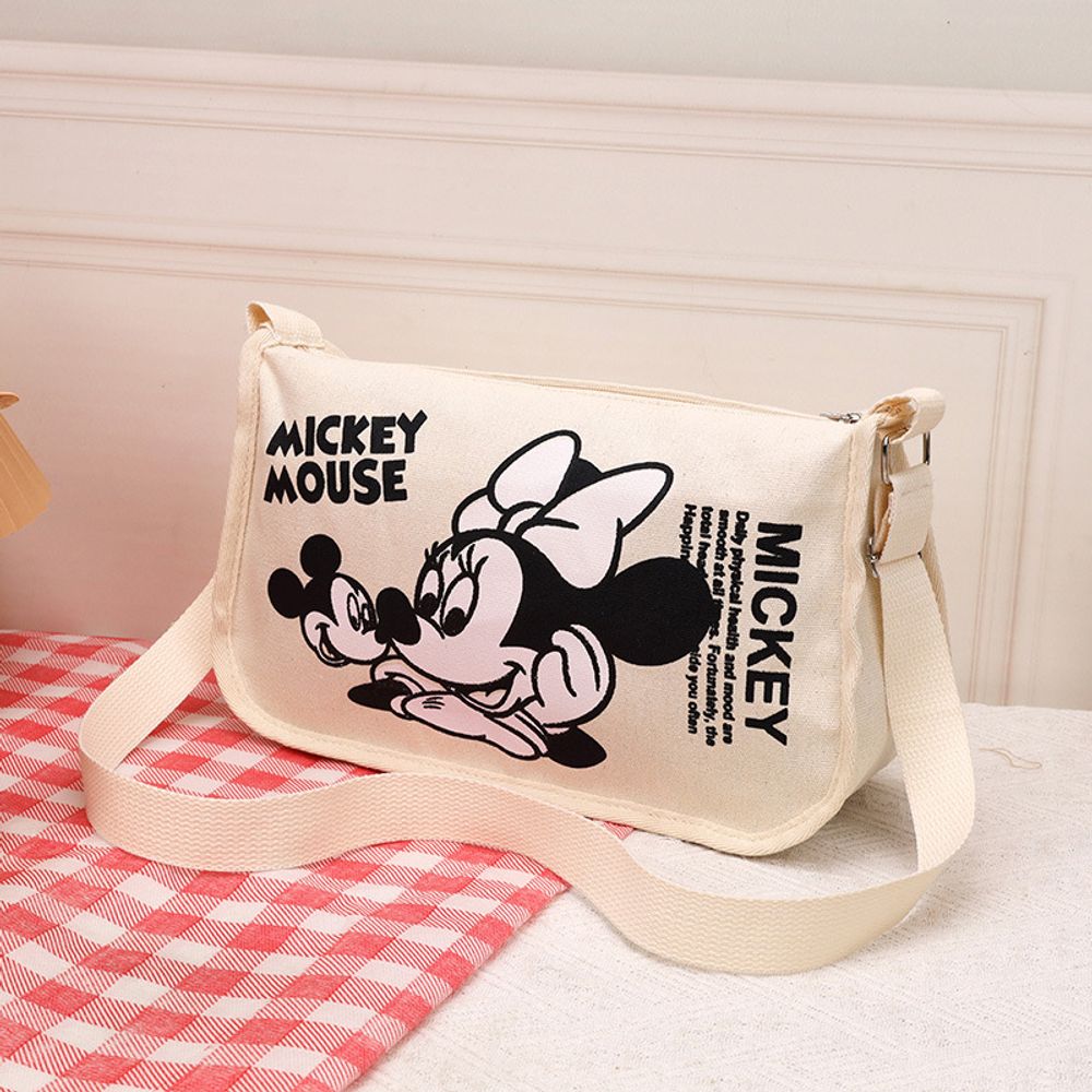 Disney 2023 New Mickey Cartoon Canvas Bag Women's Ins Large Capacity Shoulder Bag Student Class Messenger Dumpling Bag