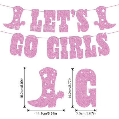 Lets Go Girls Bachelorette Decorations Glitter Banner Boot Cowgirl Hat Garland Bachelorette Party Western Cowgirl Party Supplies