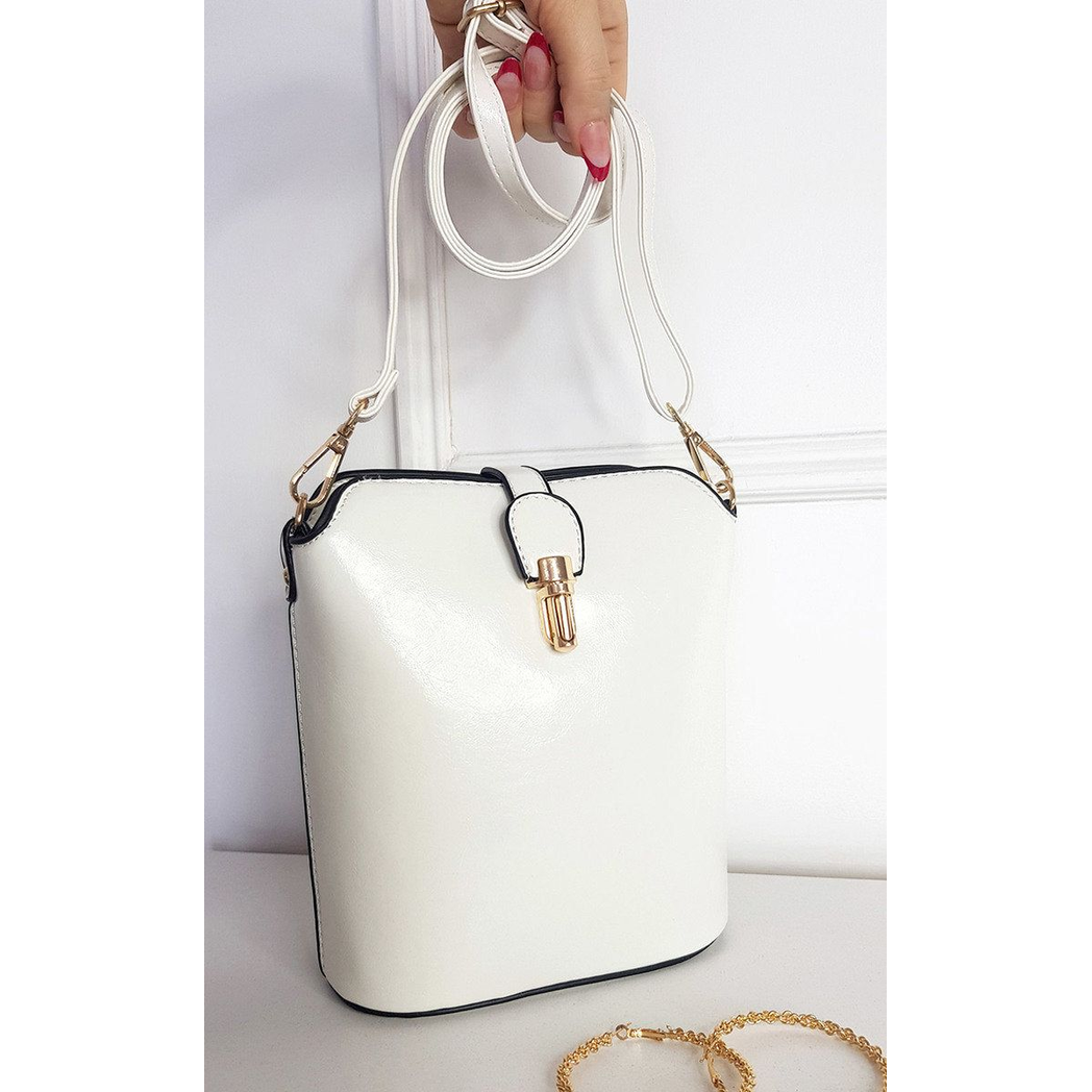 Faux Leather Crossbody Bag with Gold Detail and Adjustable Strap