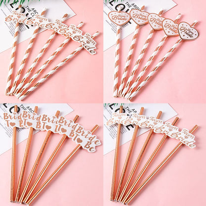 10pcs Rose Gold Team Bride Disposable Paper Straws Hen Party Bachelorette Party Drinking Straw Bride To Be Bride Shower Favors