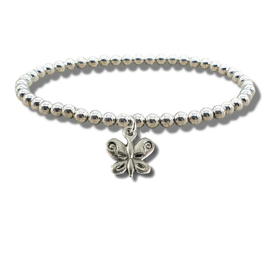 Butterfly Silver Beaded Bracelet