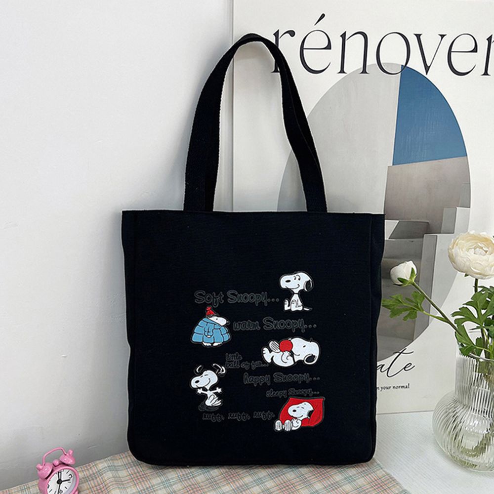 MINISO Disney Series Snoopy Canvas Bag Printed Cartoon Shoulder Bag Large Capacity Handbag Zipper Casual Tote Bag