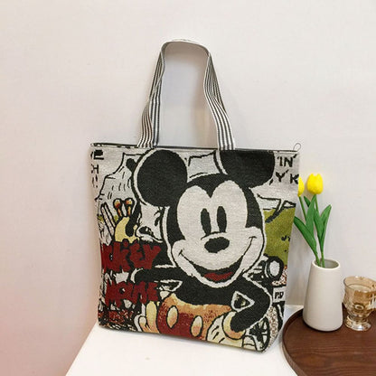 Disney Mickey Mouse Retro Shoulder Bags for Women's Cartoon Anime Canvas Handbags Stitch Winnie Oxford Bag Shopping Storage Bags