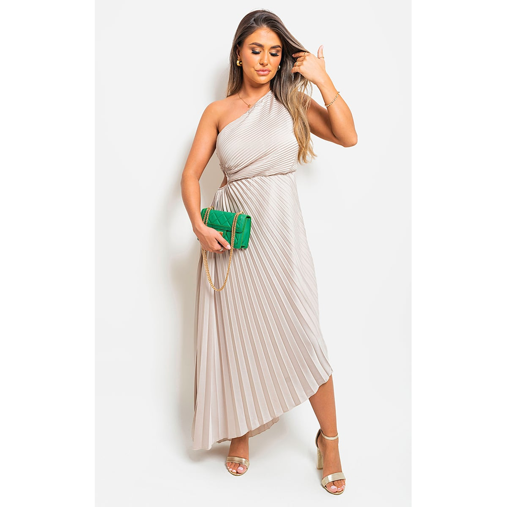 One Shoulder Cut Out Pleated Party Dress