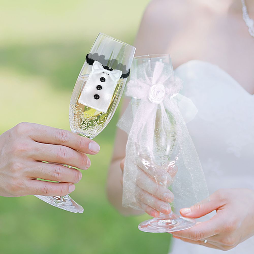 2Pcs Marriage Bride And Groom Wine Cups Wraps Champagne Glass Bottles Cover Wedding Table Decoration Bachelorette Party Decor