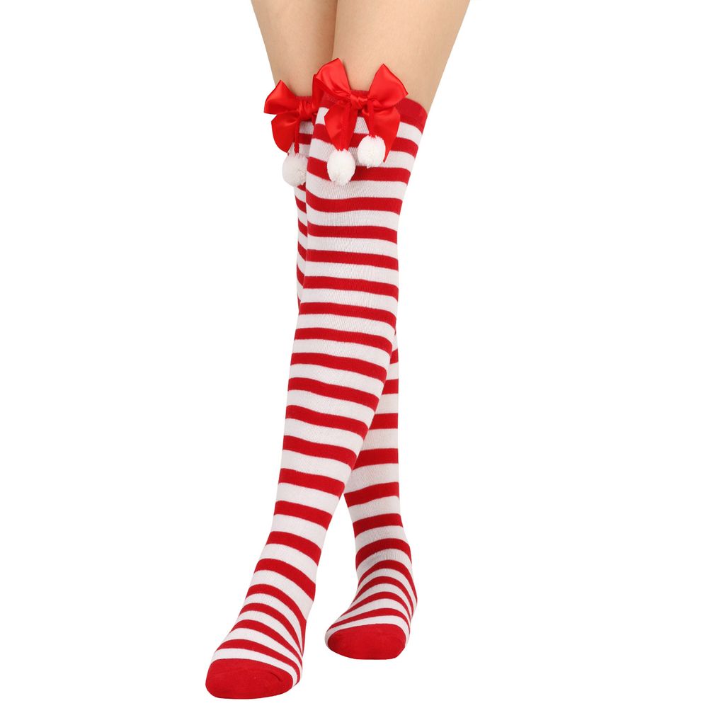 Christmas Bowknot Long Socks Over The Knee Bowknot Long Socks Holiday Ball Socks Cute Dress Socks for Women Lady Girls