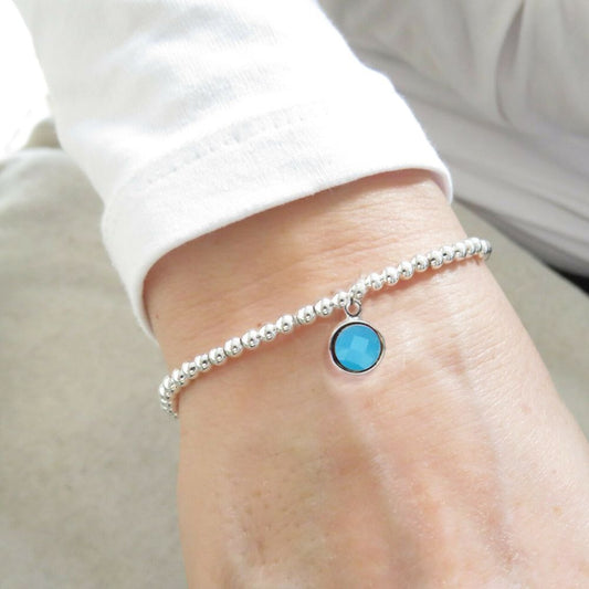 March Birthstone Beaded Bracelet - light blue