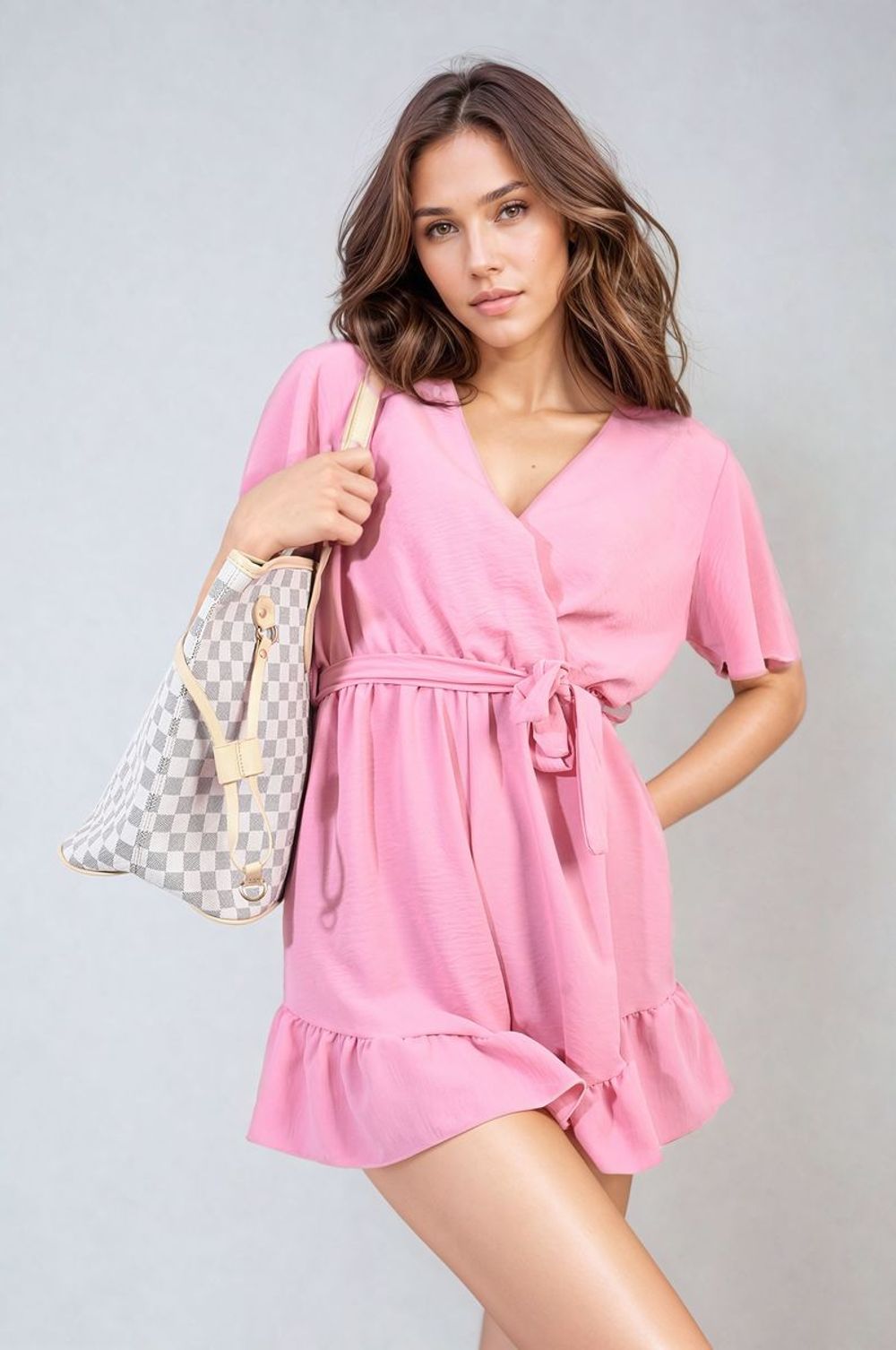 Belted Wrap-Over Frill Romper Playsuit