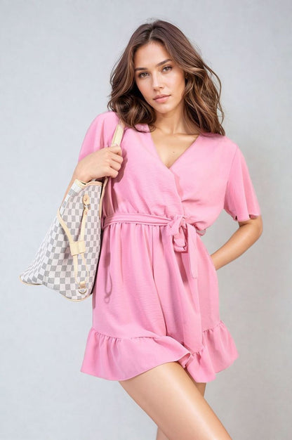 Belted Wrap-Over Frill Romper Playsuit