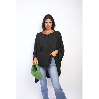 Oversized Long Sleeve Button Front Top