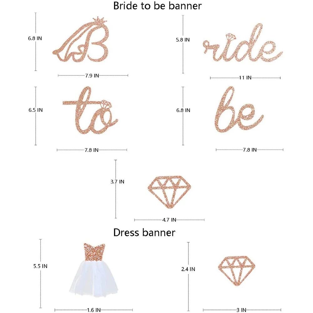 Rose Gold Hen Party Bride To Be Banner Glitter Paper Wedding Dress Diamond Bridal Shower Wedding Bachelorette Party Decoration