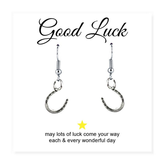 Horseshoe Charm Earrings with Good Luck Message Card