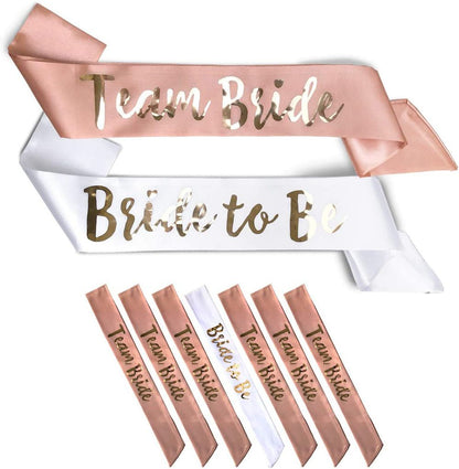 6+1pcs Rose Gold Team Bride Bachelorette Party shoulder strap Bride To Be Satin Sash Party Wedding Bridal Supplies