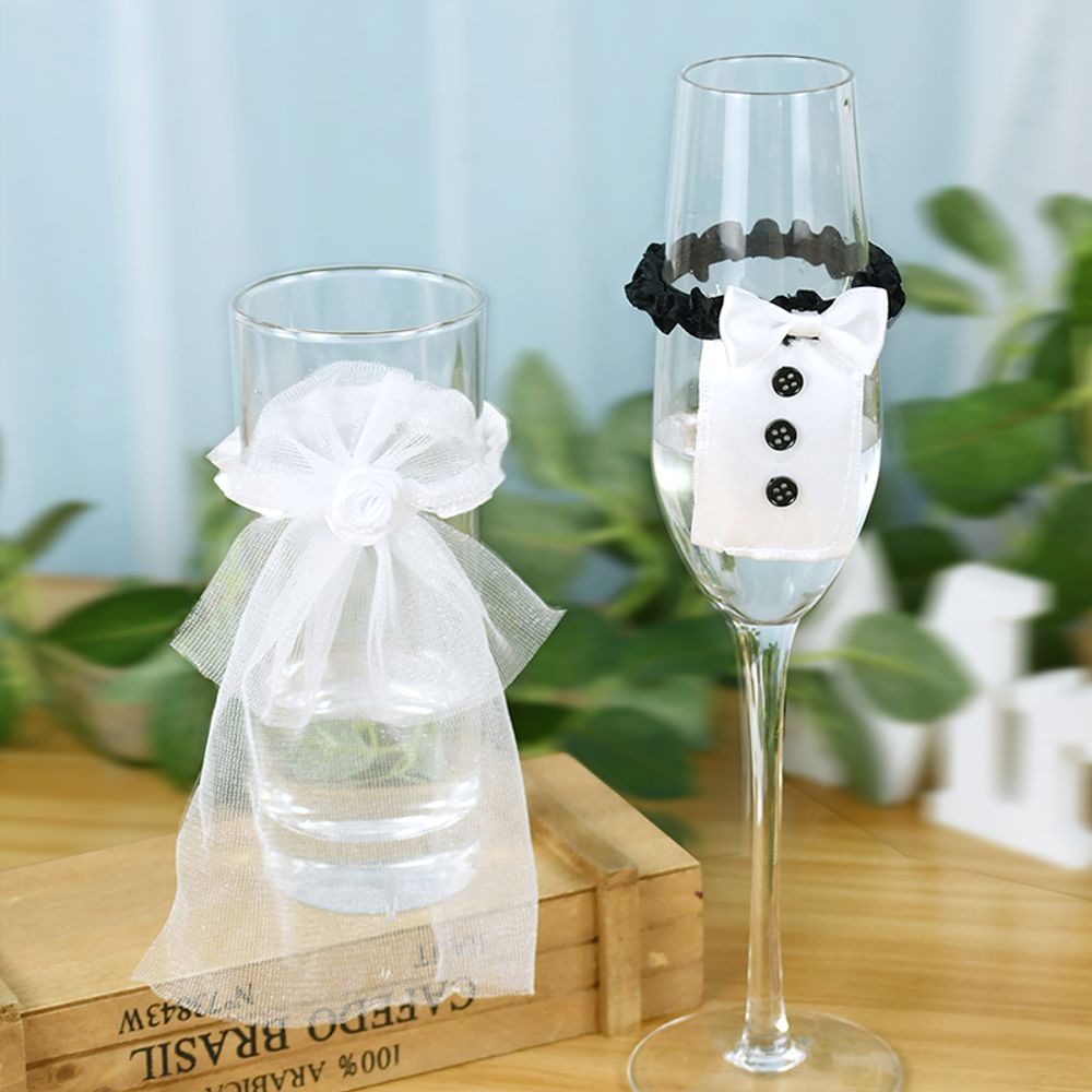 2Pcs Marriage Bride And Groom Wine Cups Wraps Champagne Glass Bottles Cover Wedding Table Decoration Bachelorette Party Decor