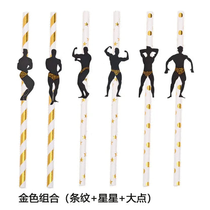 6Pcs Stripper Dancing Men Straws Bachelorette Party Decorations Straws Party Drinking Favors Adult Party Tableware Supplies